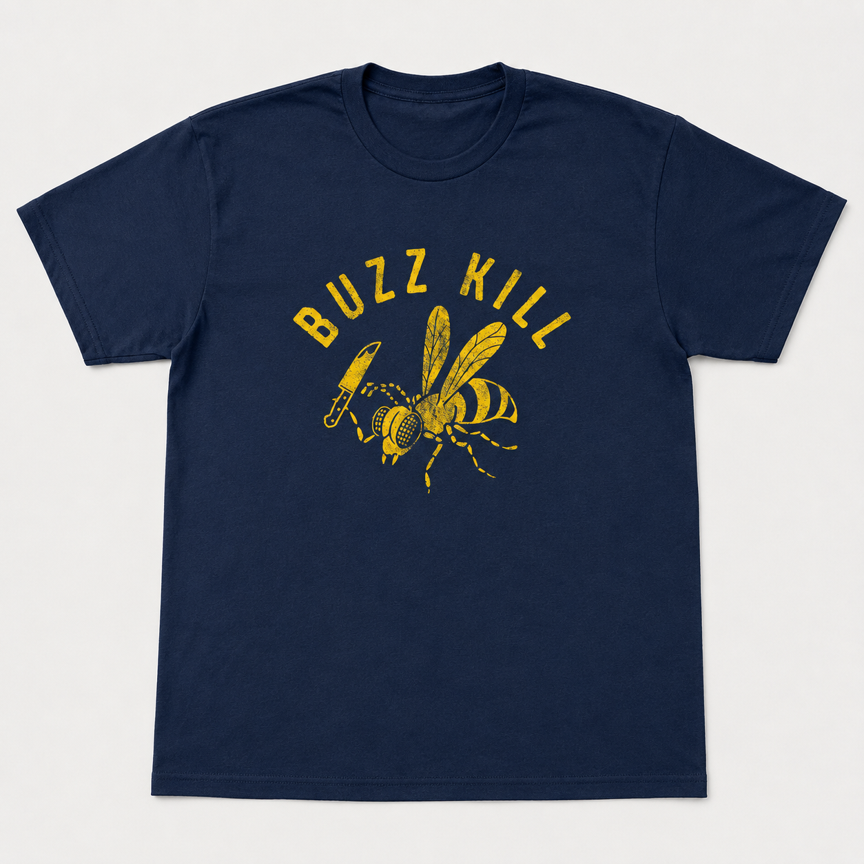 Mens Buzzkill Funny T-Shirt Sarcastic Killer Bee Knife Graphic Joke Tee for Guys