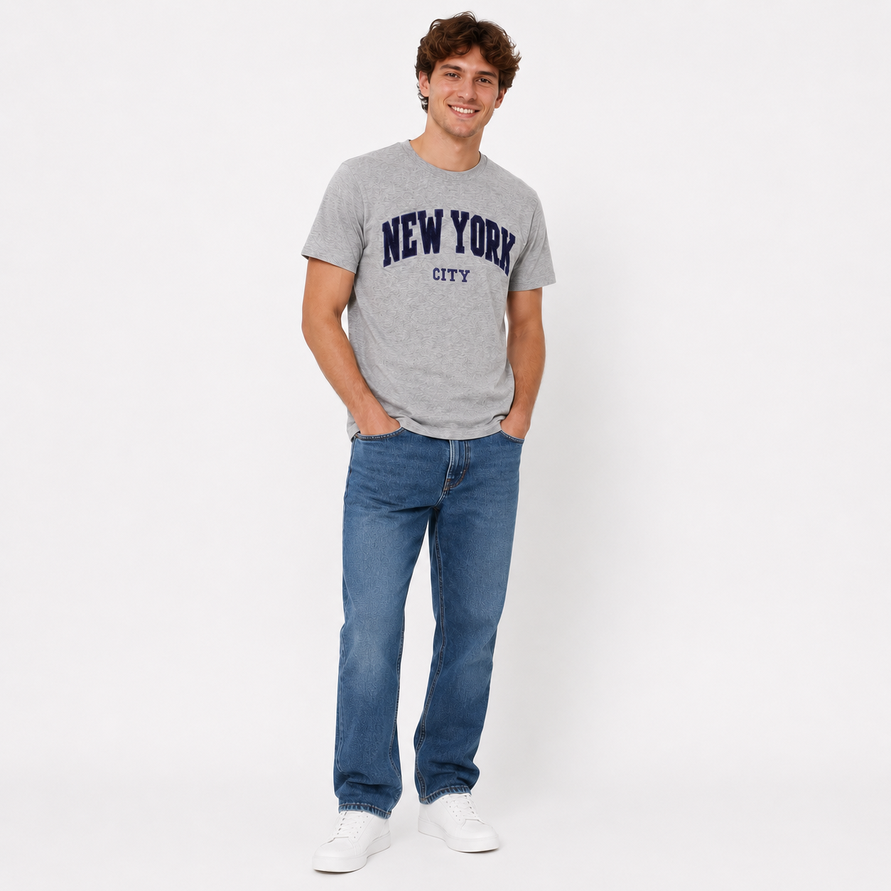 New York City Mens Varsity Letter T-Shirt, Chenille Embroidery Souvenir Tee