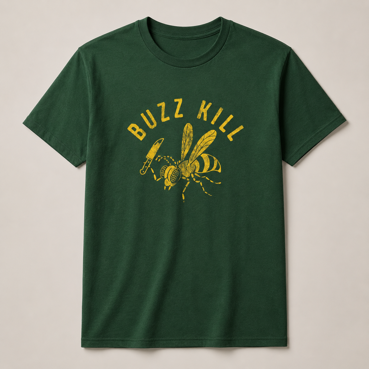 Mens Buzzkill Funny T-Shirt Sarcastic Killer Bee Knife Graphic Joke Tee for Guys