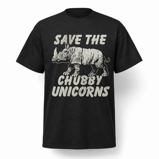 Funny Save the Chubby Unicorns T-Shirt Sarcastic Rhino Novelty Graphic Tee