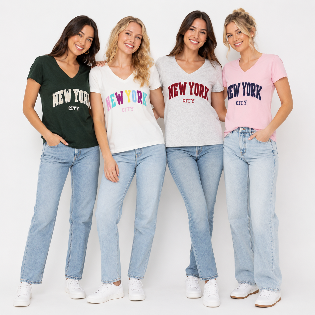 New York City Chenille Embroidered V-Neck T-Shirt, Cotton Blend Souvenir Tee
