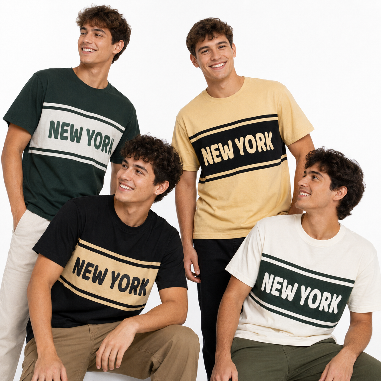 New York Retro Stripe Graphic T-Shirt, Men's Casual two tone Streetwear Top