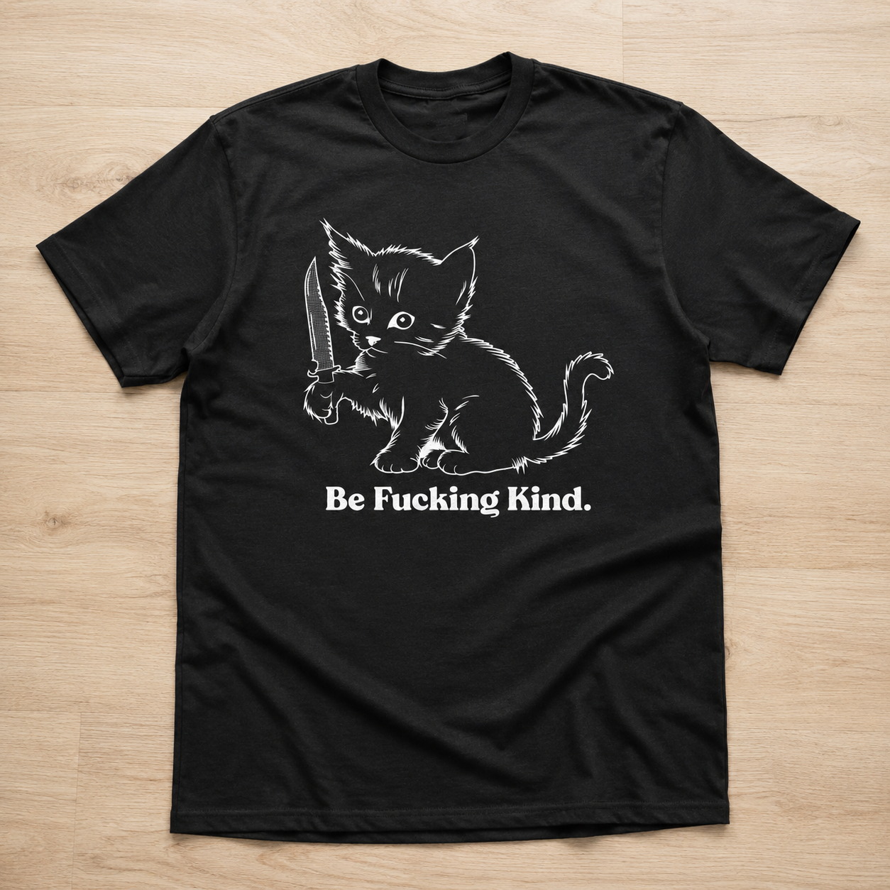 Be Kind Funny Cat T-Shirt for Men Sarcastic Kitten Graphic Novelty Tee Gift