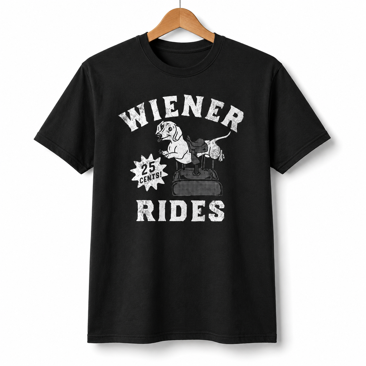 Men's Funny Wiener Rides T-Shirt Sarcastic Dog Graphic Novelty Tee S-2XL