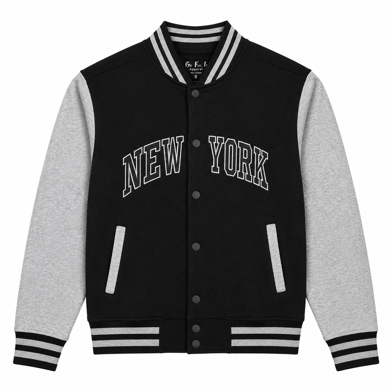 New York Varsity Jacket, Unisex Streetwear Button, Applique NY Patch