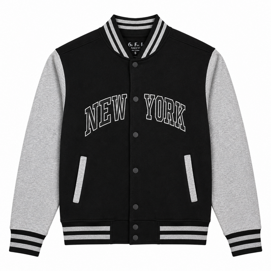 New York Varsity Jacket, Unisex Streetwear Button, Applique NY Patch
