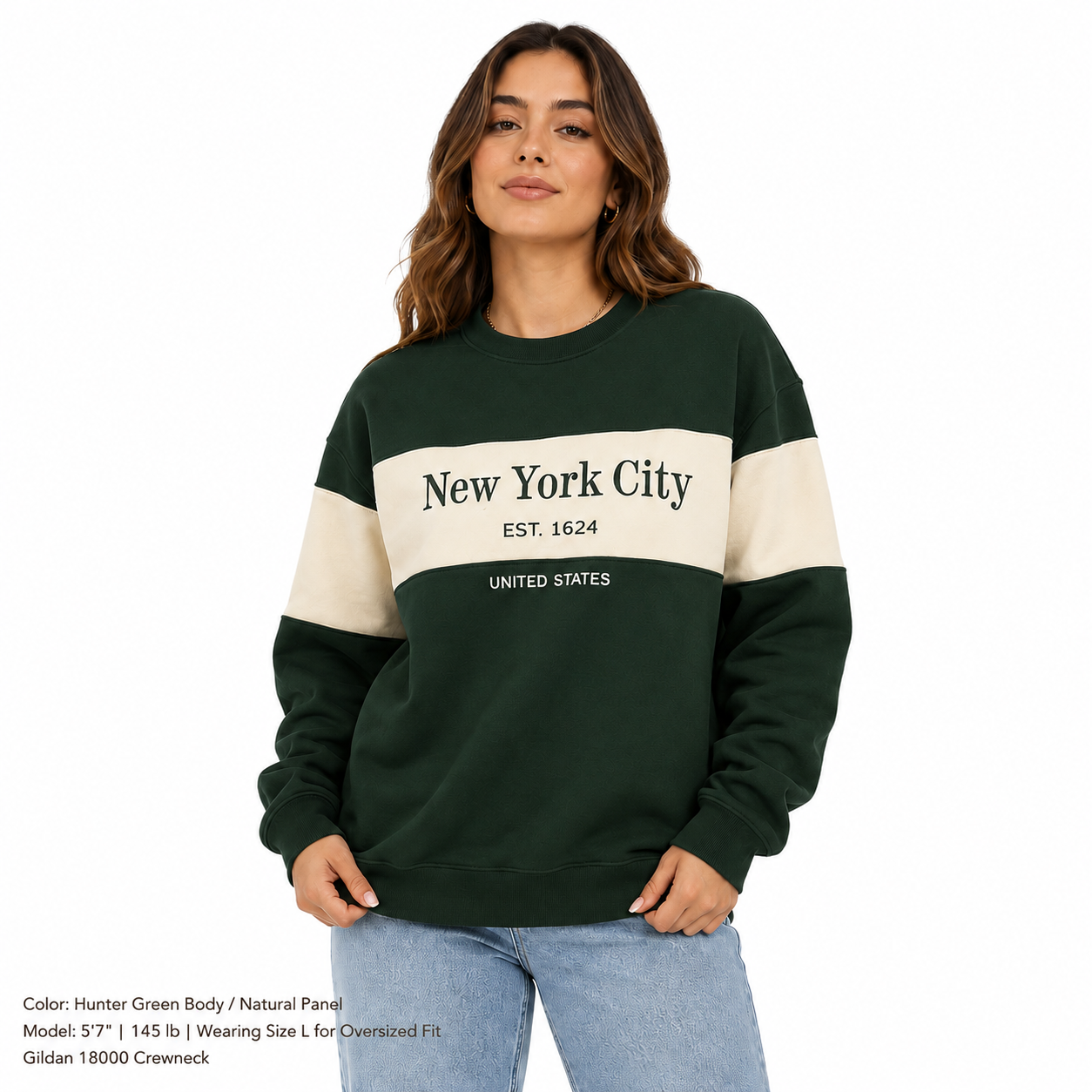 New York City Color block embroidered Crewneck Sweatshirt, Est 1624