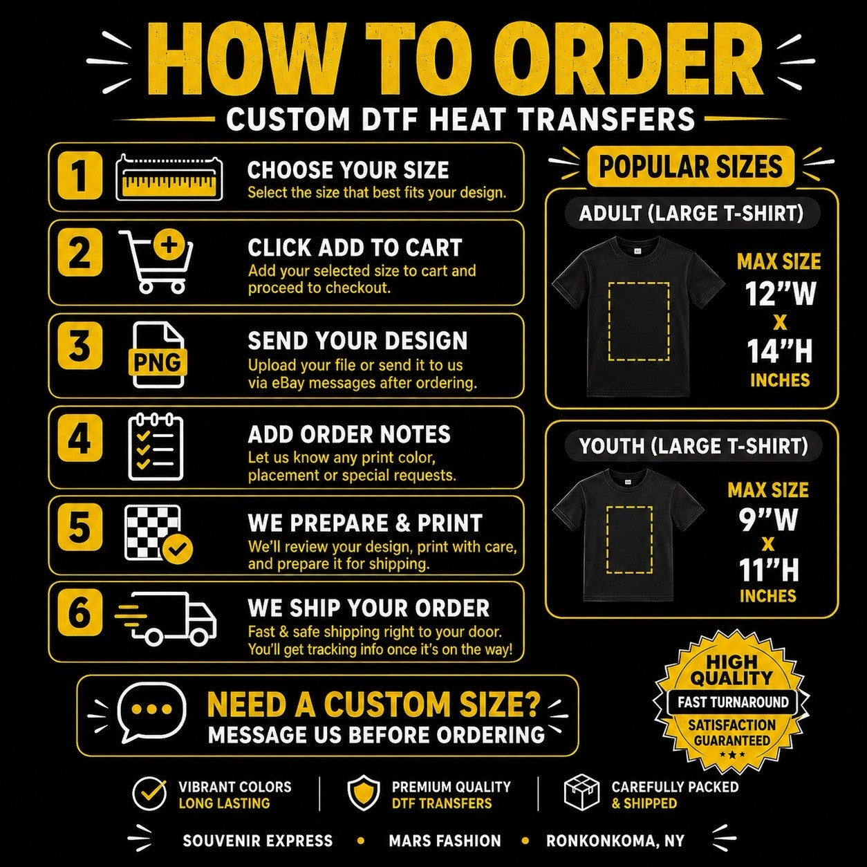 Custom DTF Transfers Ready to Press Full Color Iron On Shirt Heat Transfer