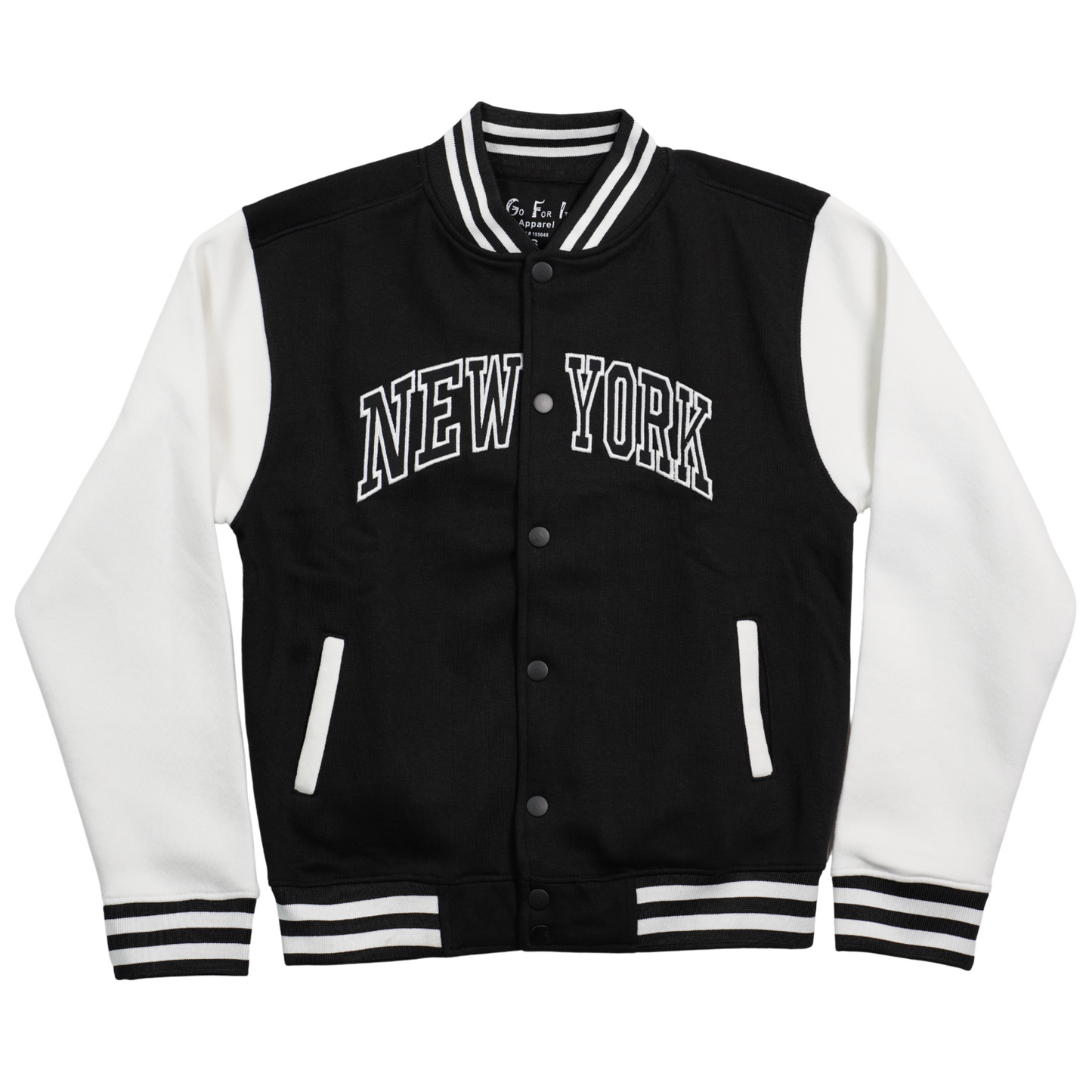 New York Varsity Jacket, Unisex Streetwear Button, Applique NY Patch
