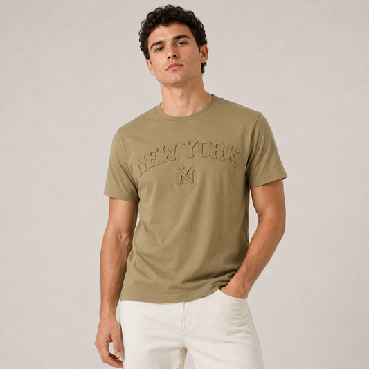 New York Raised Letter T-Shirt, Embossed Puff Print Cotton Blend Tee