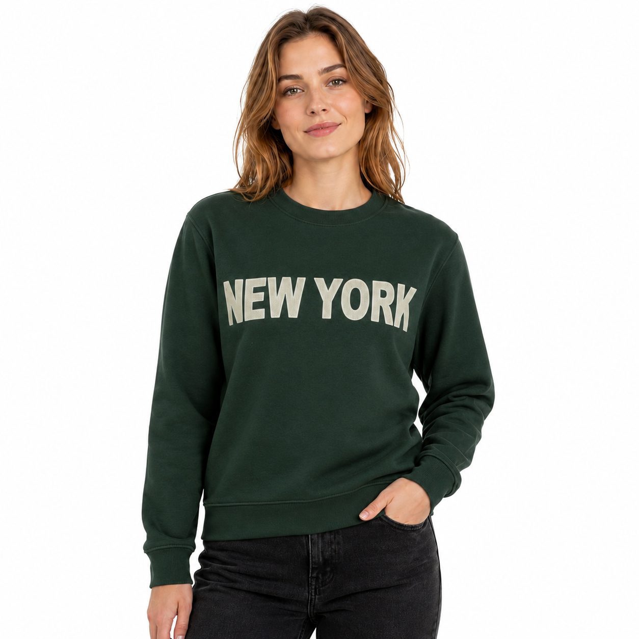 New York Mens Raised rubber Sweatshirt, NYC Crewneck Pullover, Unisex Streetwear