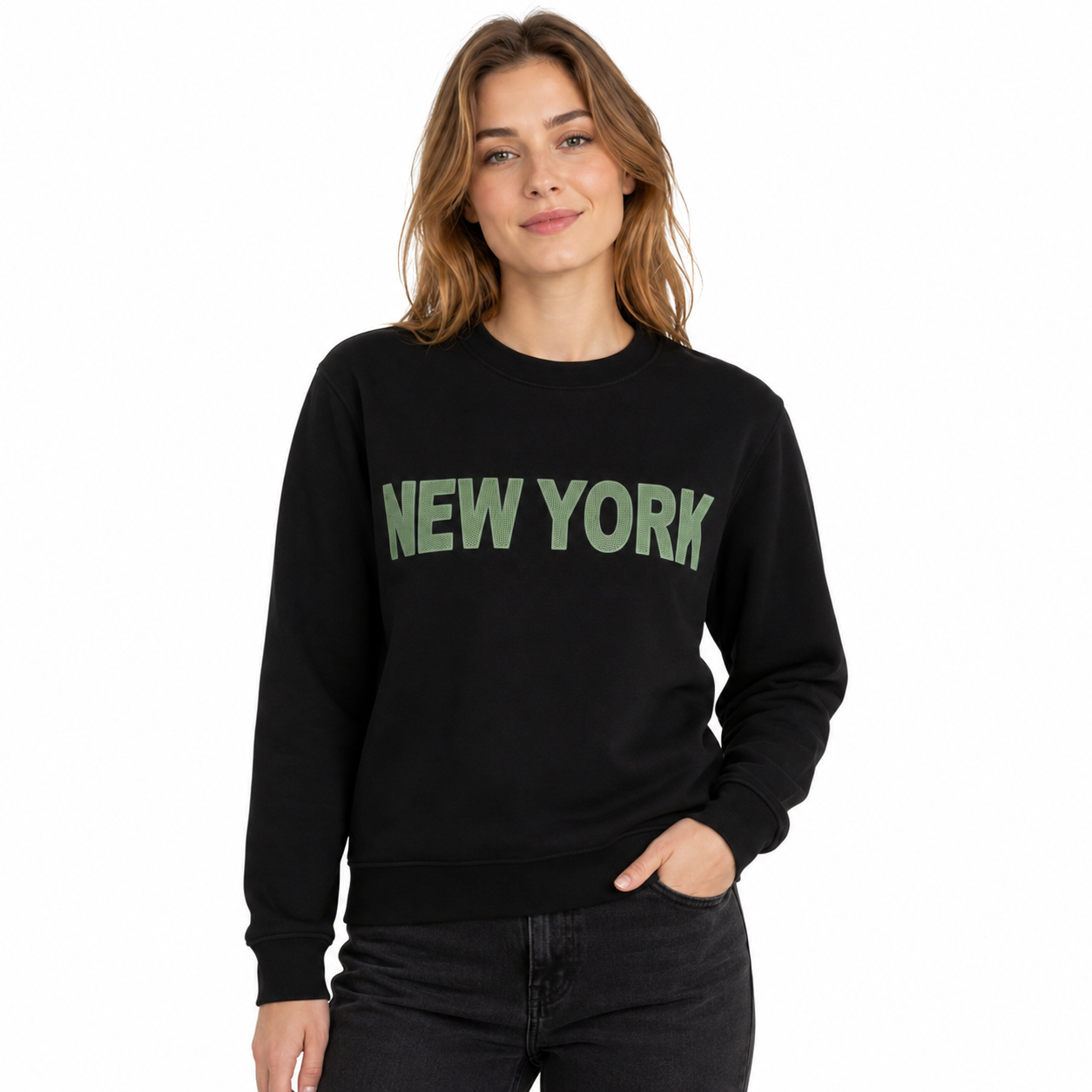 New York Mens Raised rubber Sweatshirt, NYC Crewneck Pullover, Unisex Streetwear