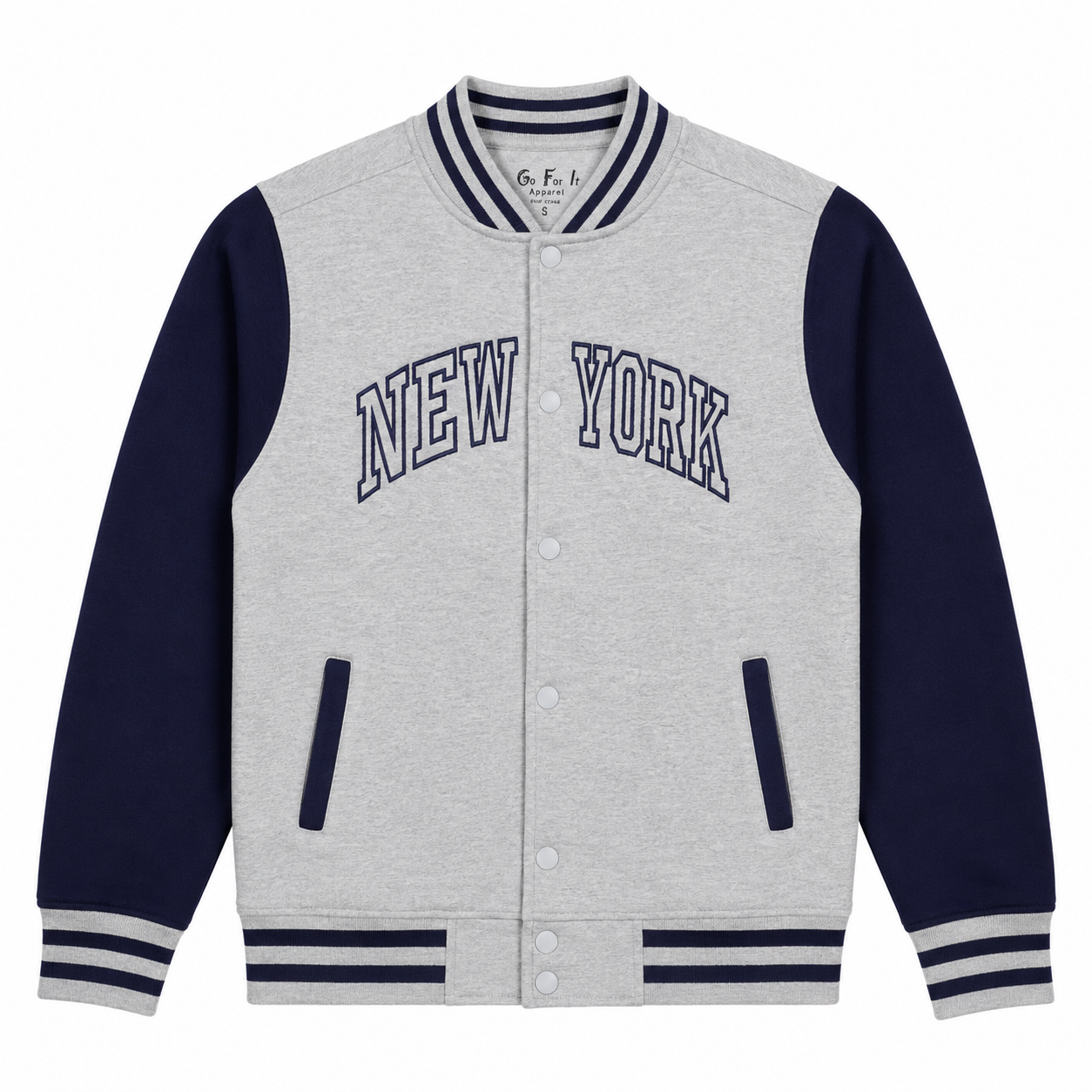 New York Varsity Jacket, Unisex Streetwear Button, Applique NY Patch