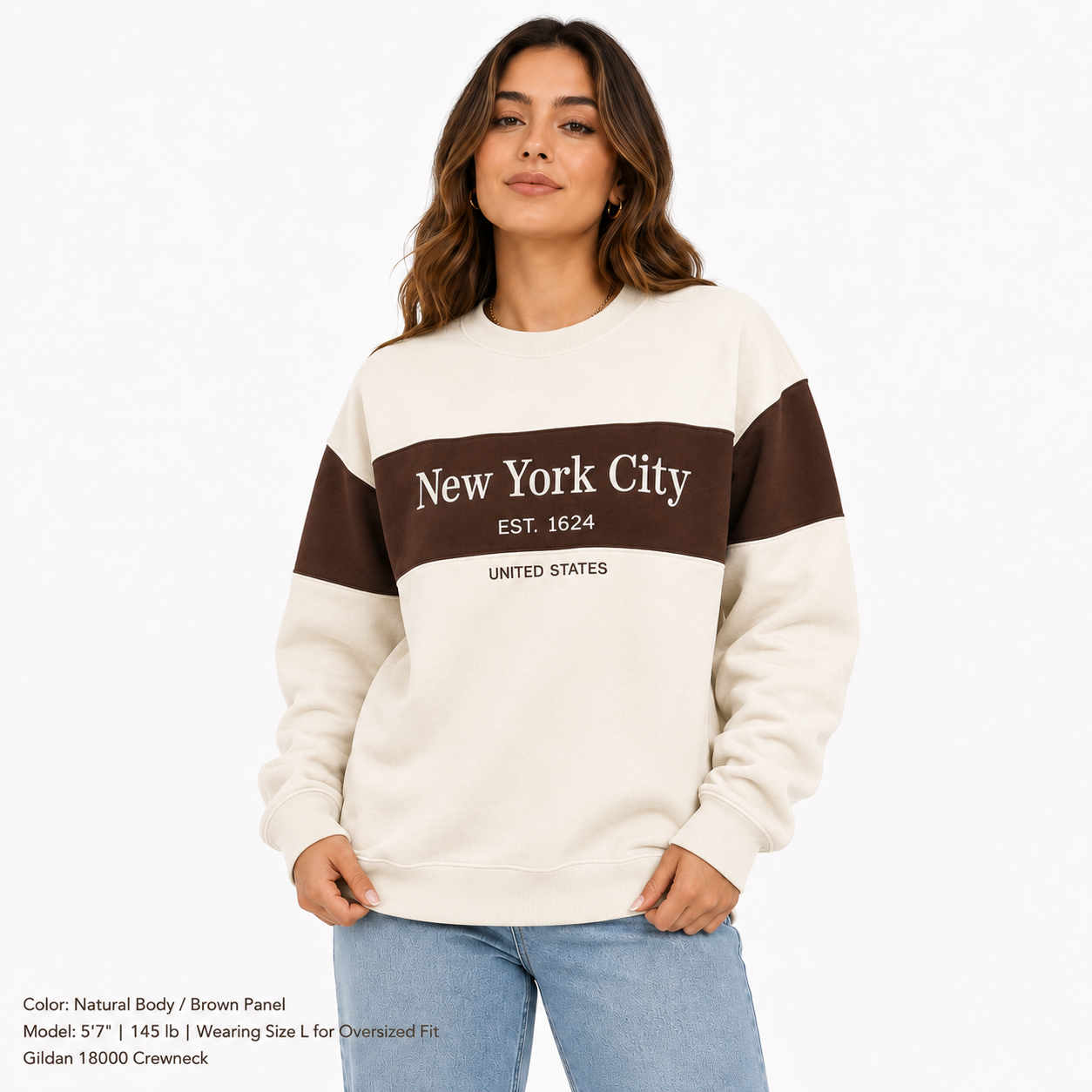 New York City Color block embroidered Crewneck Sweatshirt, Est 1624
