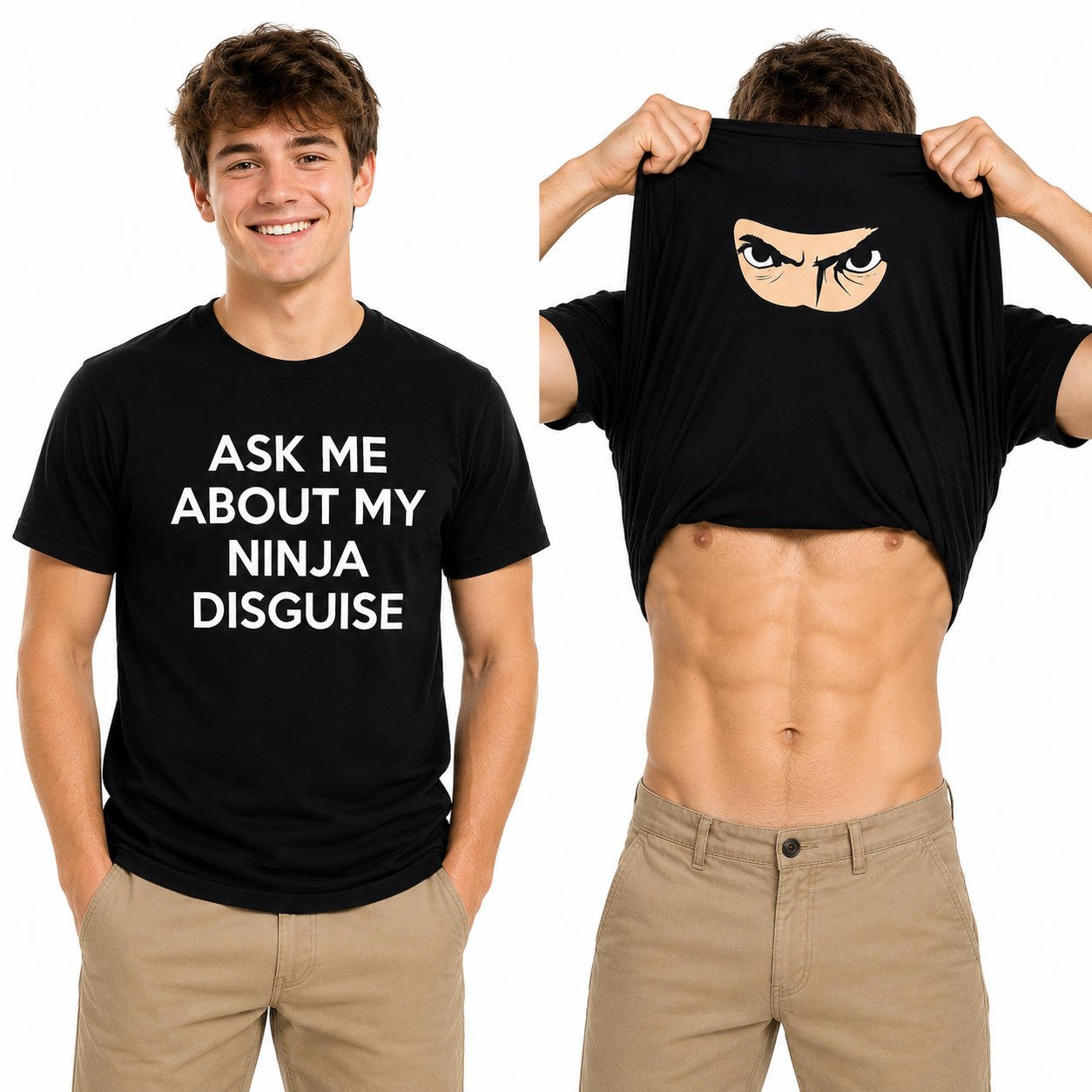 Men's Ask Me About My Ninja Disguise Flip T-Shirt Funny Ninja Graphic Humor Tee