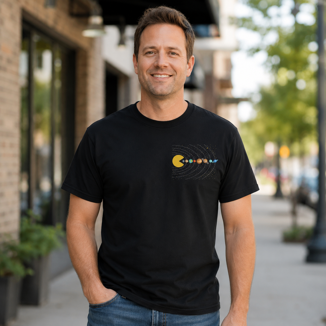 Solar System Astronomy T-Shirt Funny Space Gamer Graphic Tee Men's S-5XL