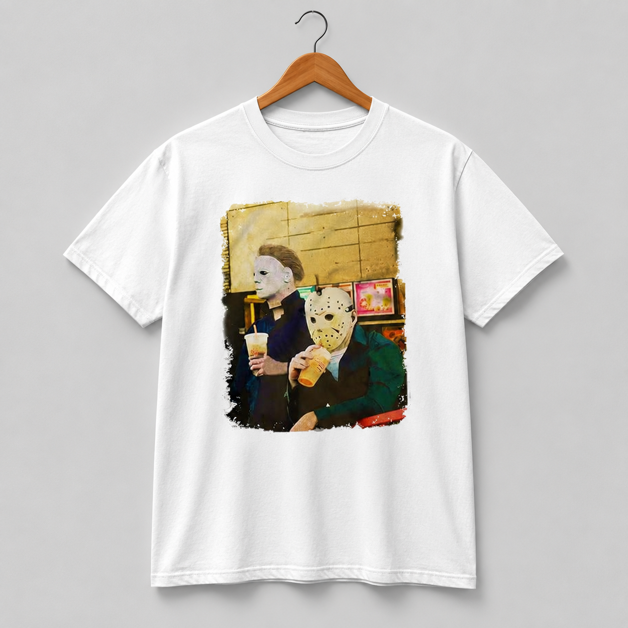 Halloween Horror Coffee Funny T-Shirt Slasher Movie Inspired Tee for Men