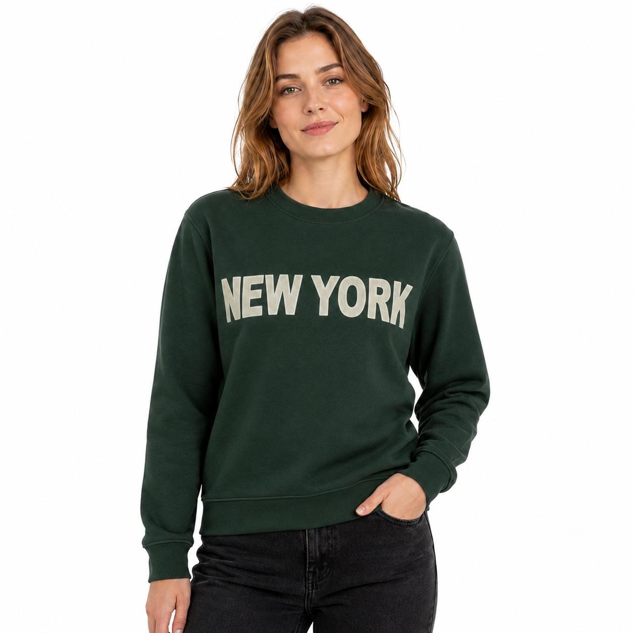 New York Graphic Sweatshirt, NYC Crewneck Pullover, Unisex Streetwear Sweater, Raised Rubber Top