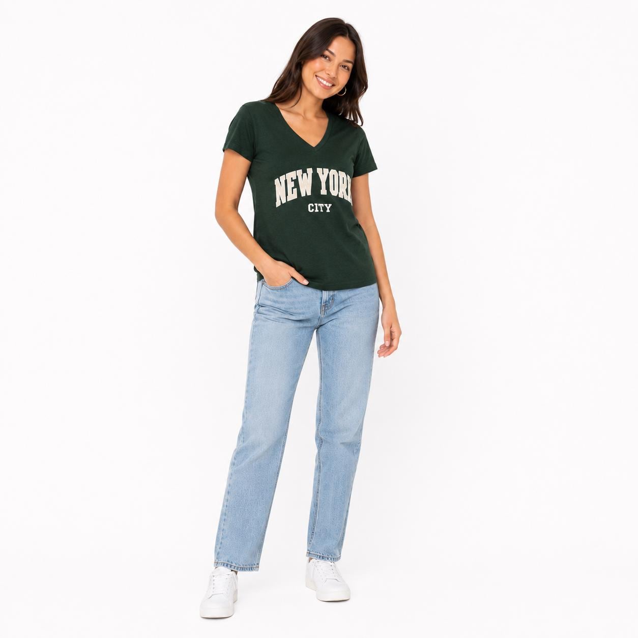 New York City Chenille Embroidered V-Neck T-Shirt, Cotton Blend Souvenir Tee