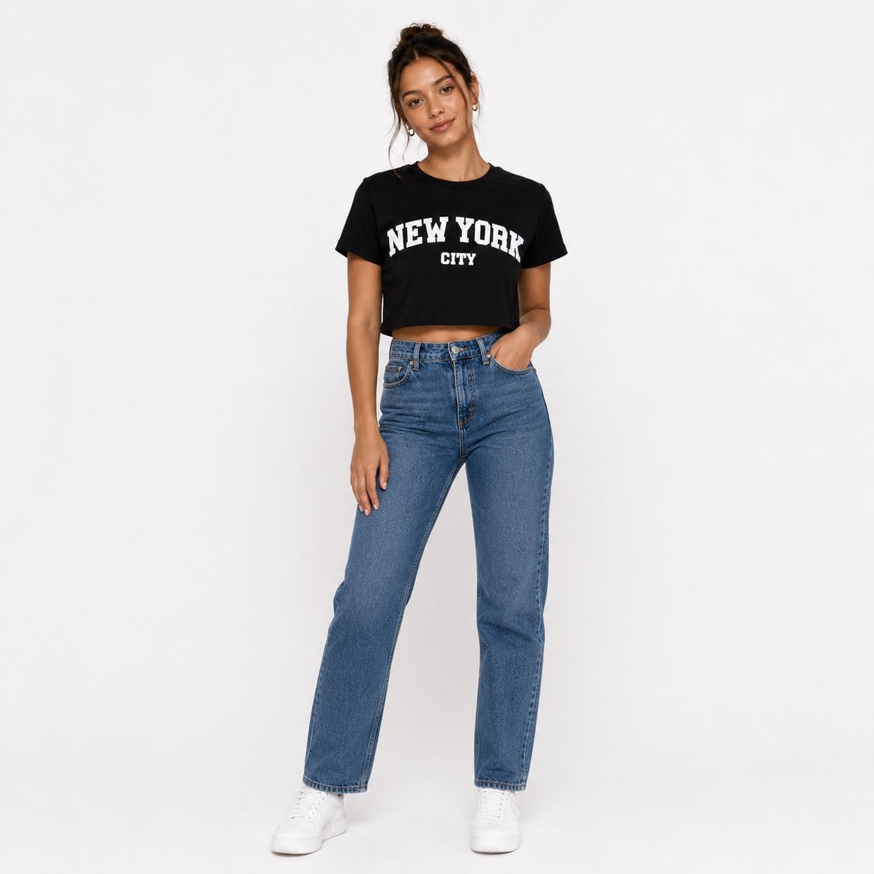 New York City Varsity Graphic Crop Top, Cotton Blend Streetwear Tee