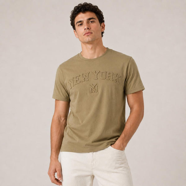New York Raised Letter T-Shirt, Embossed Puff Print Cotton Blend Tee