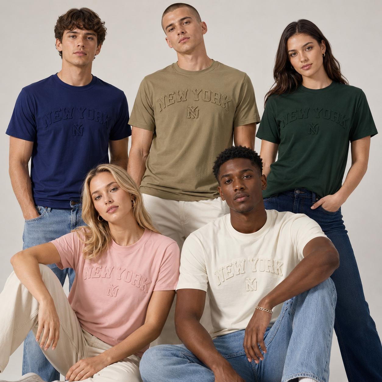 New York Raised Letter T-Shirt, Embossed Puff Print Cotton Blend Tee