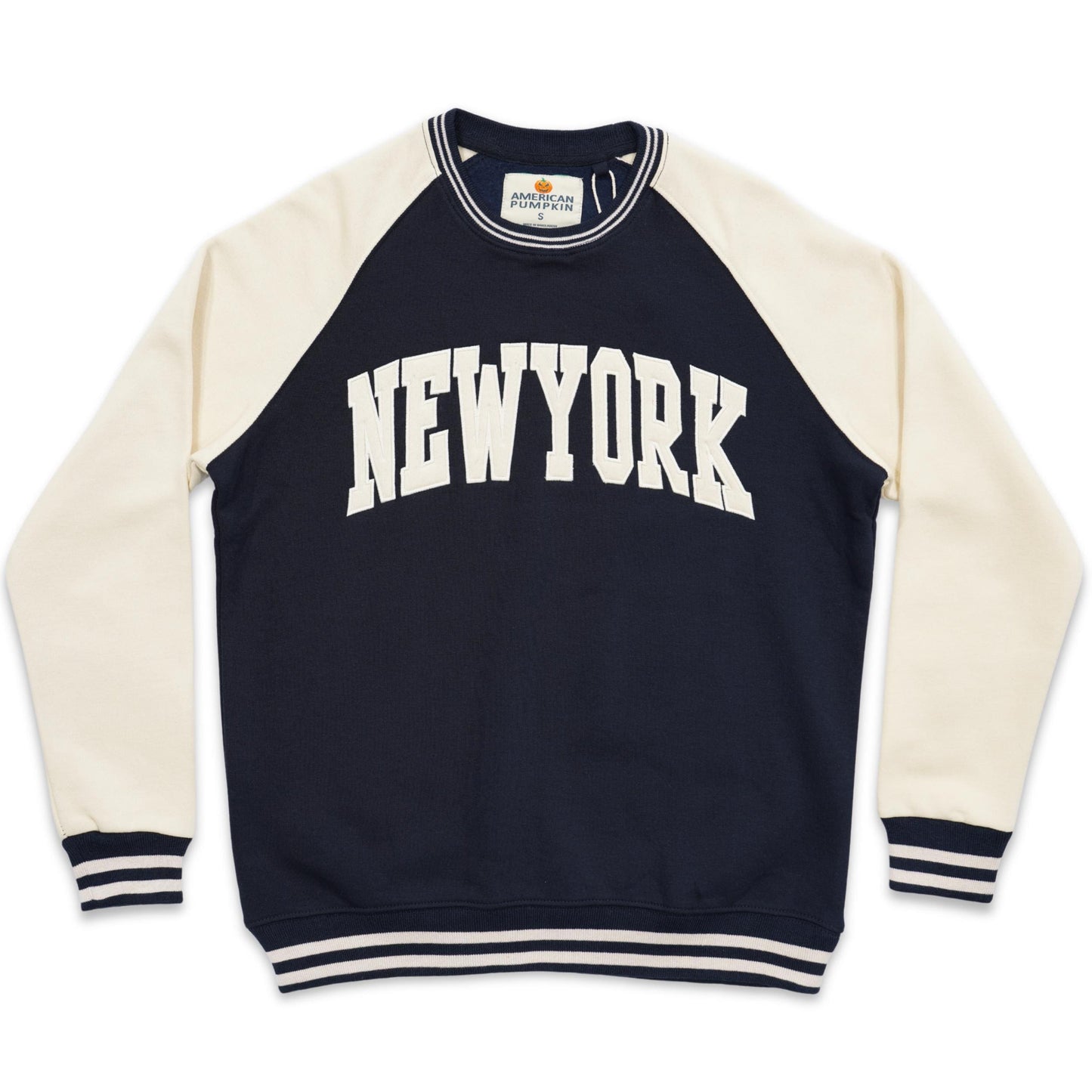 New York Classic Raglan Wide-Collar applique Crewneck Sweatshirt, Unisex Streetwear Pullover Sweater