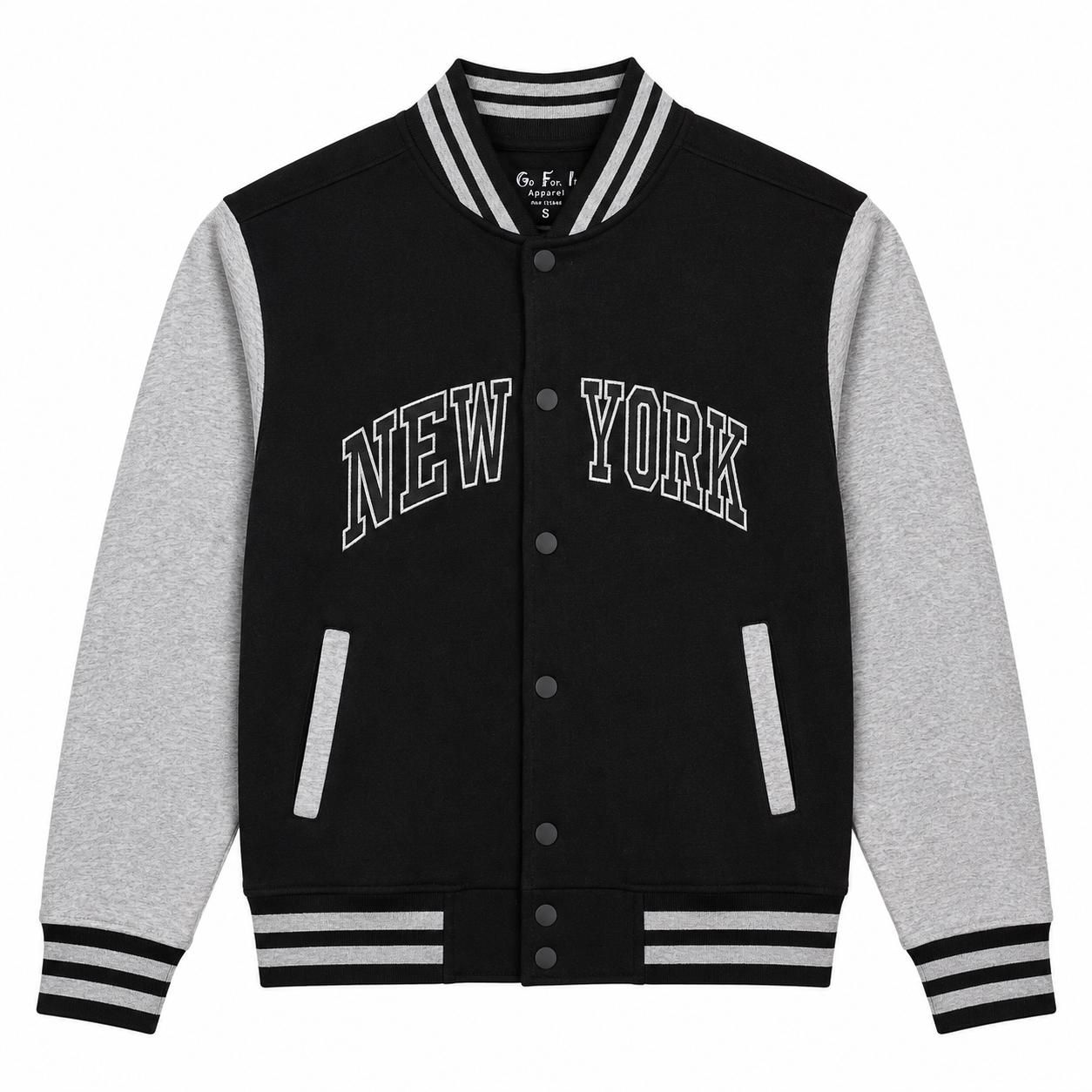 New York Varsity Jacket, Unisex Streetwear Button, Applique NY Patch