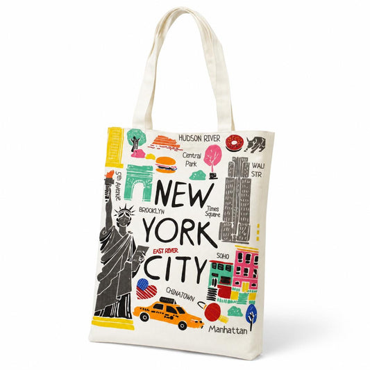 New York City Graphic Tote Bag, Statue of Liberty Skyline Shoulder Bag, Travel Souvenir