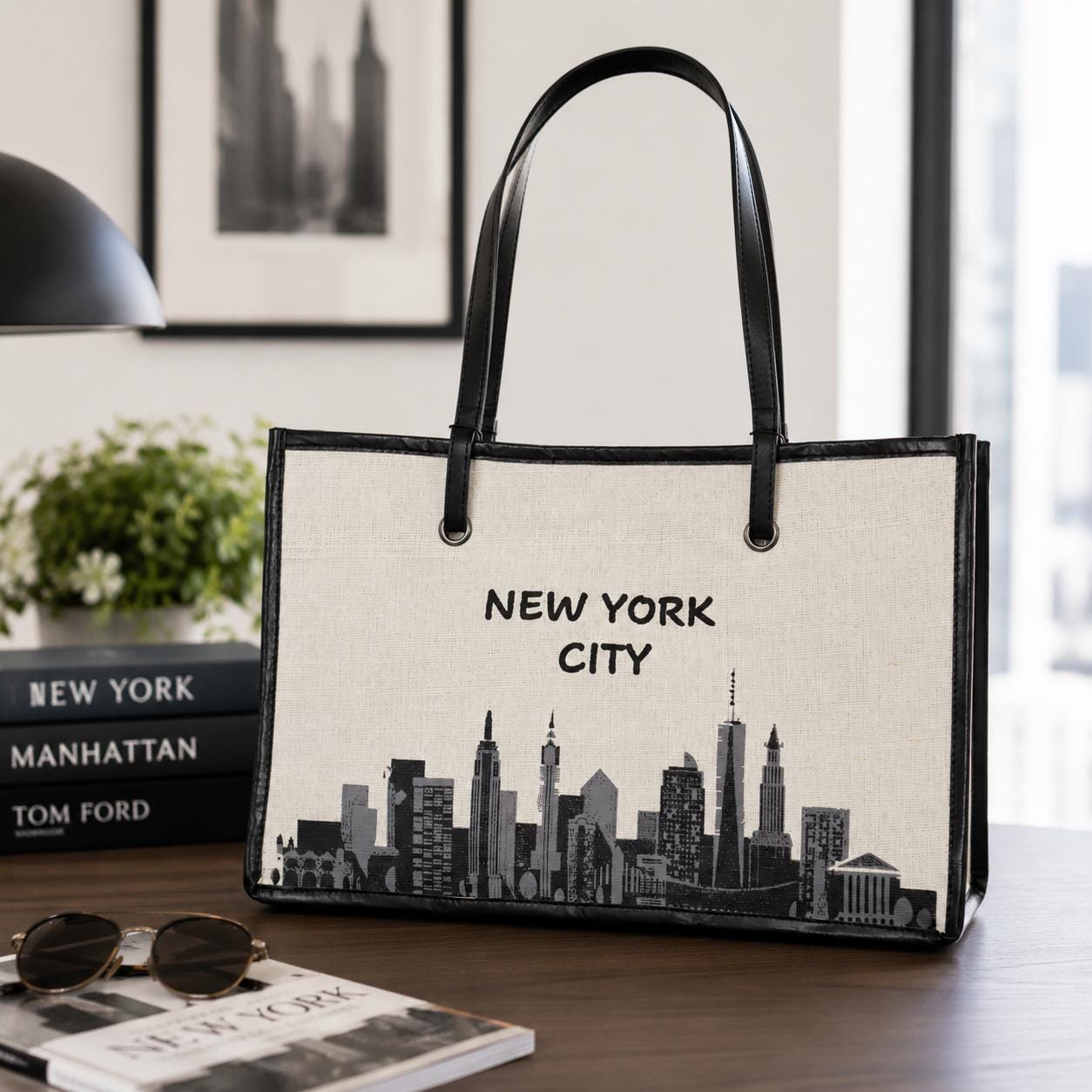 New York City Graphic Tote Bag, Statue of Liberty Skyline Shoulder Bag, Travel Souvenir