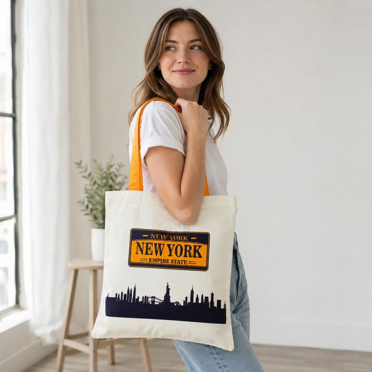 New York City Graphic Tote Bag, Statue of Liberty Skyline Shoulder Bag, Travel Souvenir