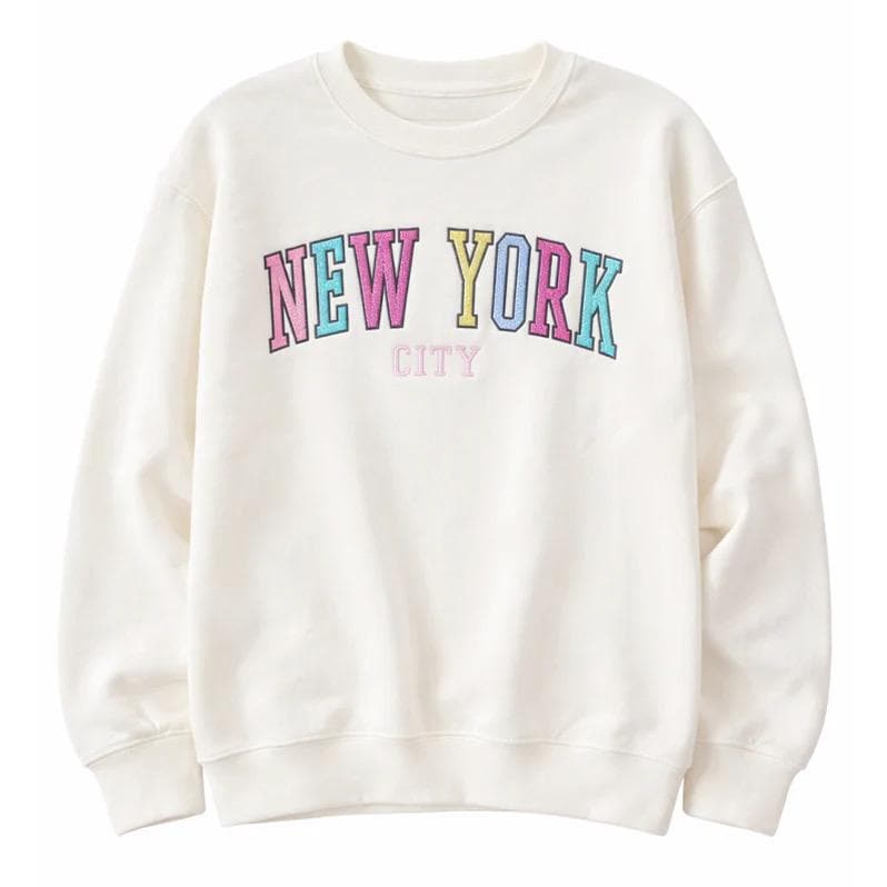 New York City Vintage Fleece Chenille Crew Sweatshirt | Graphic Crewneck Pullover