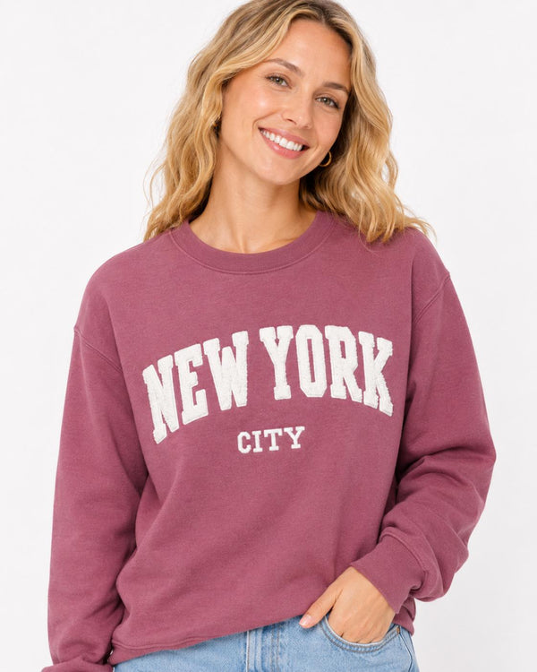 New York City Chenille Varsity Sweatshirt, Unisex College Style Pullover