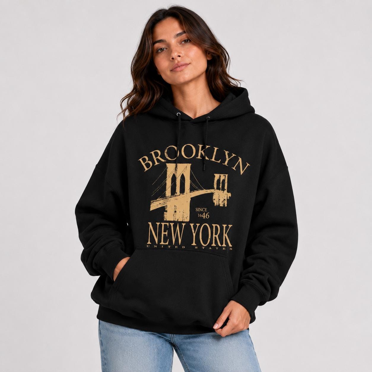 New York Brooklyn Bridge Hoodie | Vintage Graphic Fleece Pullover Sweater