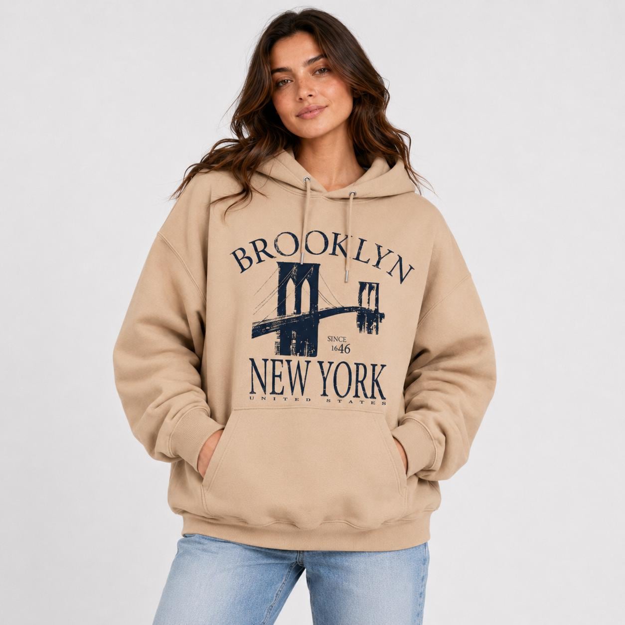 New York Brooklyn Bridge Hoodie | Vintage Graphic Fleece Pullover Sweater