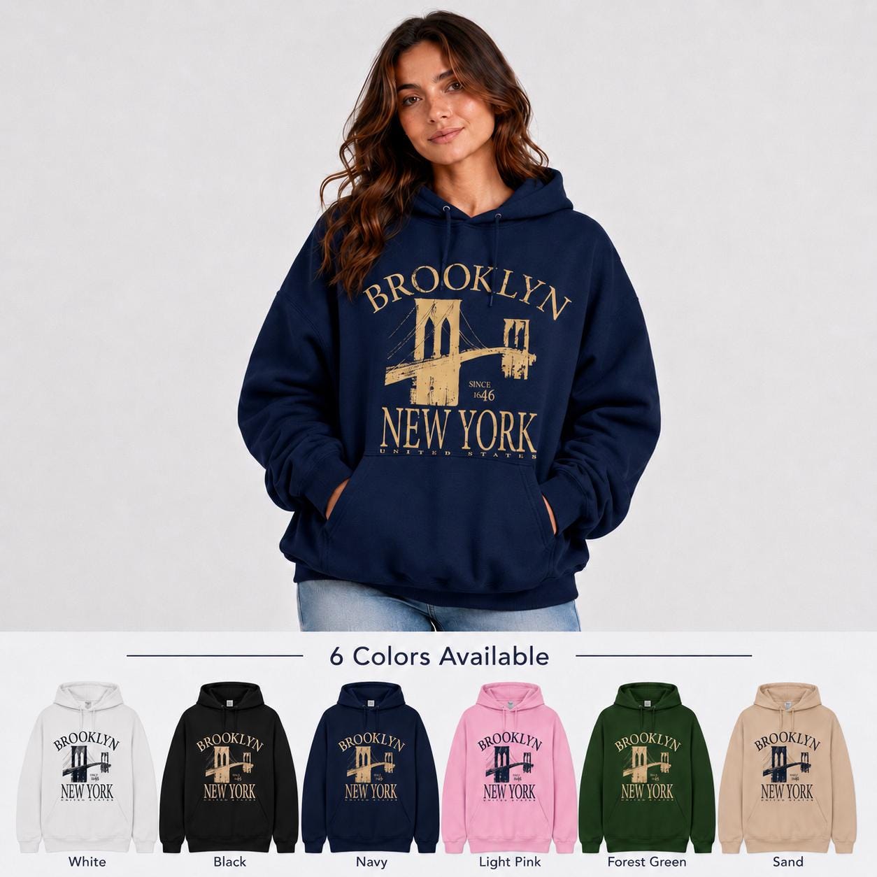 New York Brooklyn Bridge Hoodie | Vintage Graphic Fleece Pullover Sweater