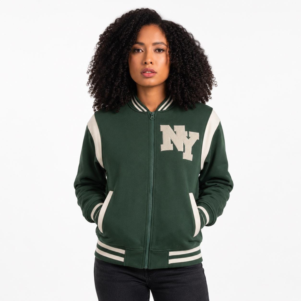 New York Varsity Jacket, Unisex Streetwear Full Zip, Applique NY Patch
