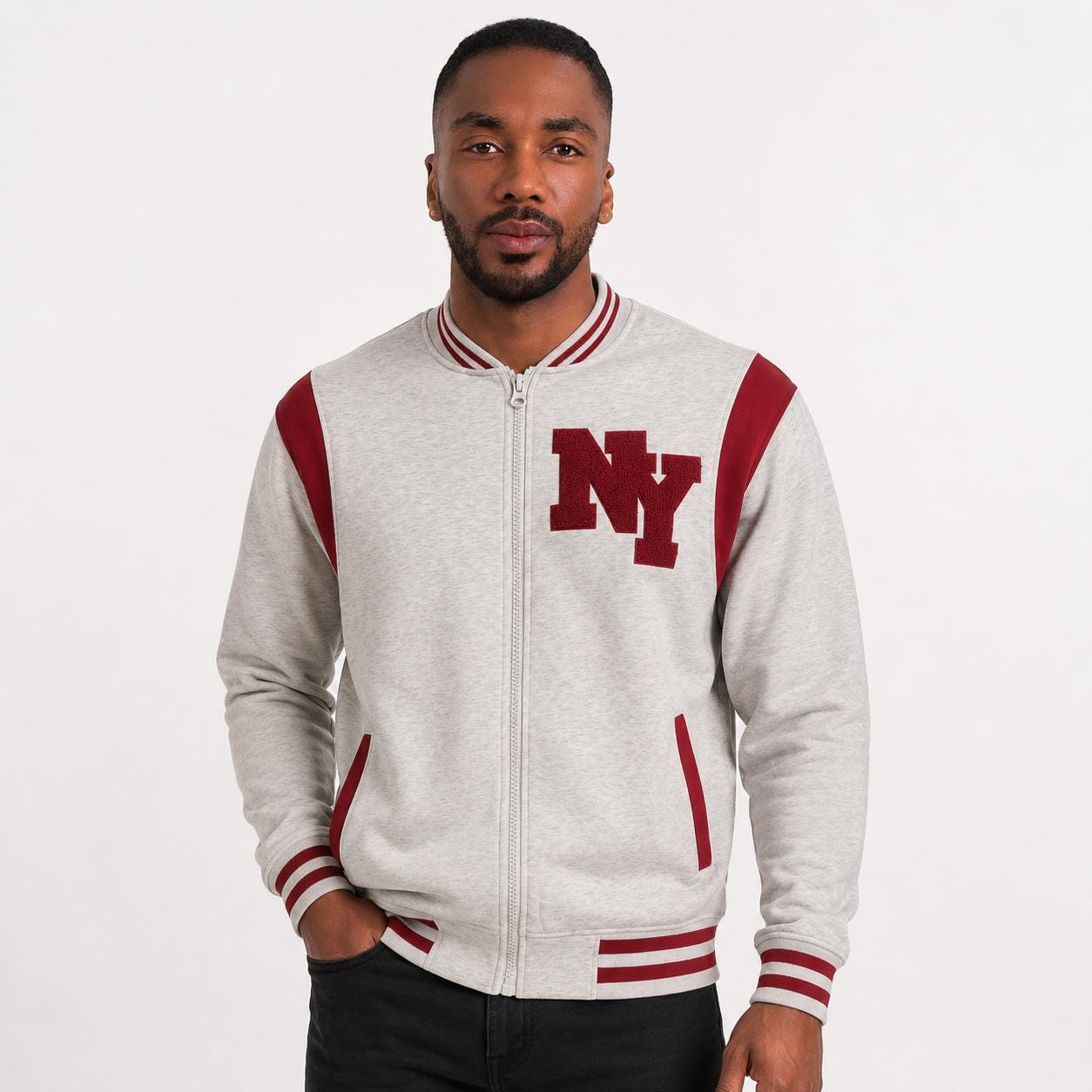 New York Varsity Jacket, Unisex Streetwear Full Zip, Applique NY Patch