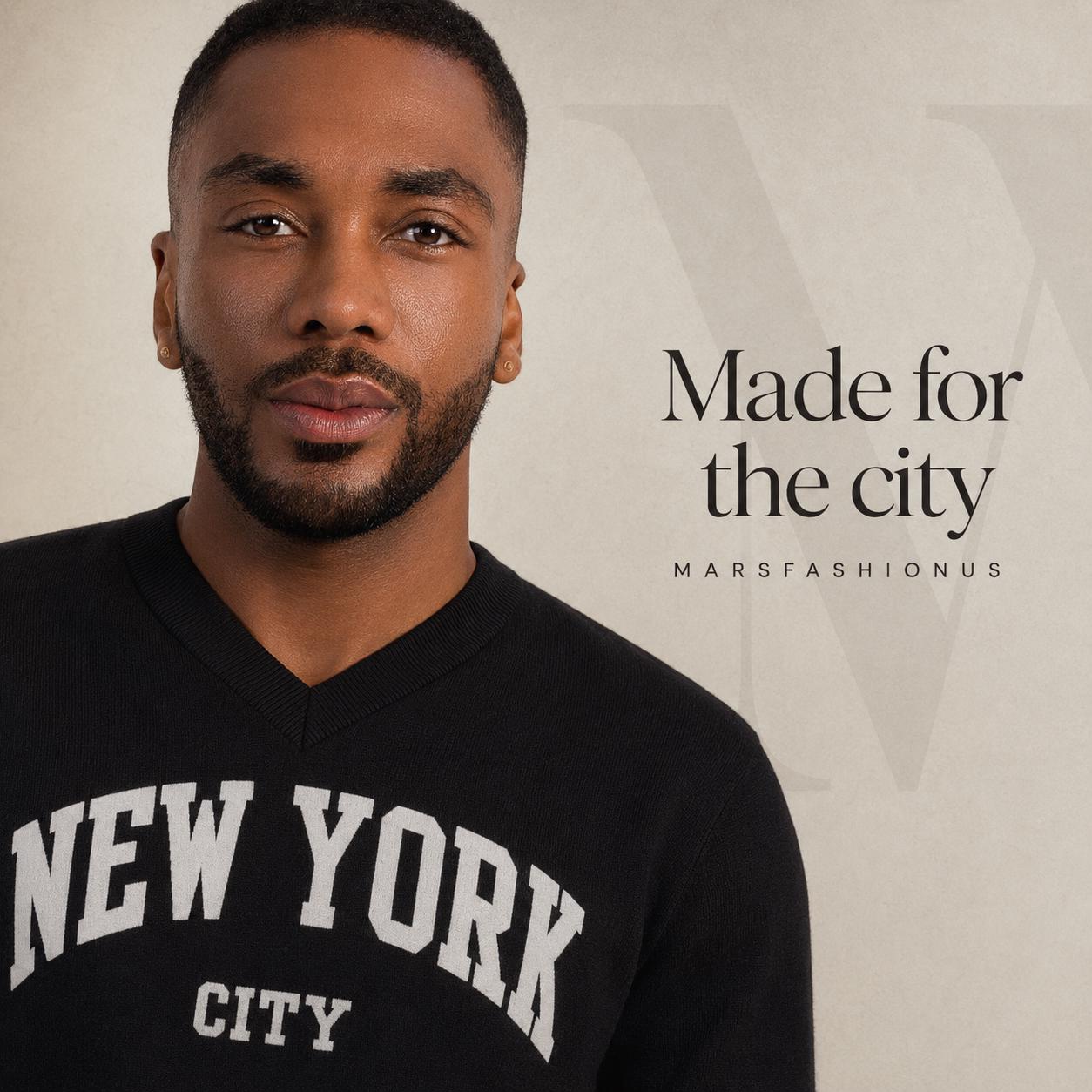 New York City V-Neck Pullover Sweater, Unisex Graphic Streetwear Top