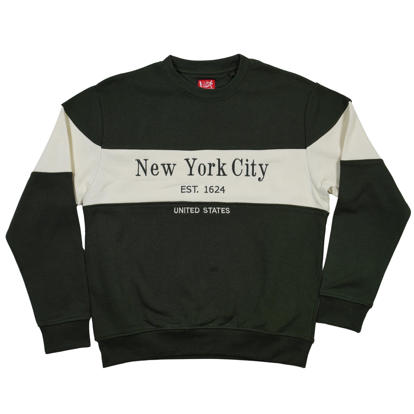New York City Colorblock embroidered Crewneck Sweatshirt, Est 1624 Graphic Pullover