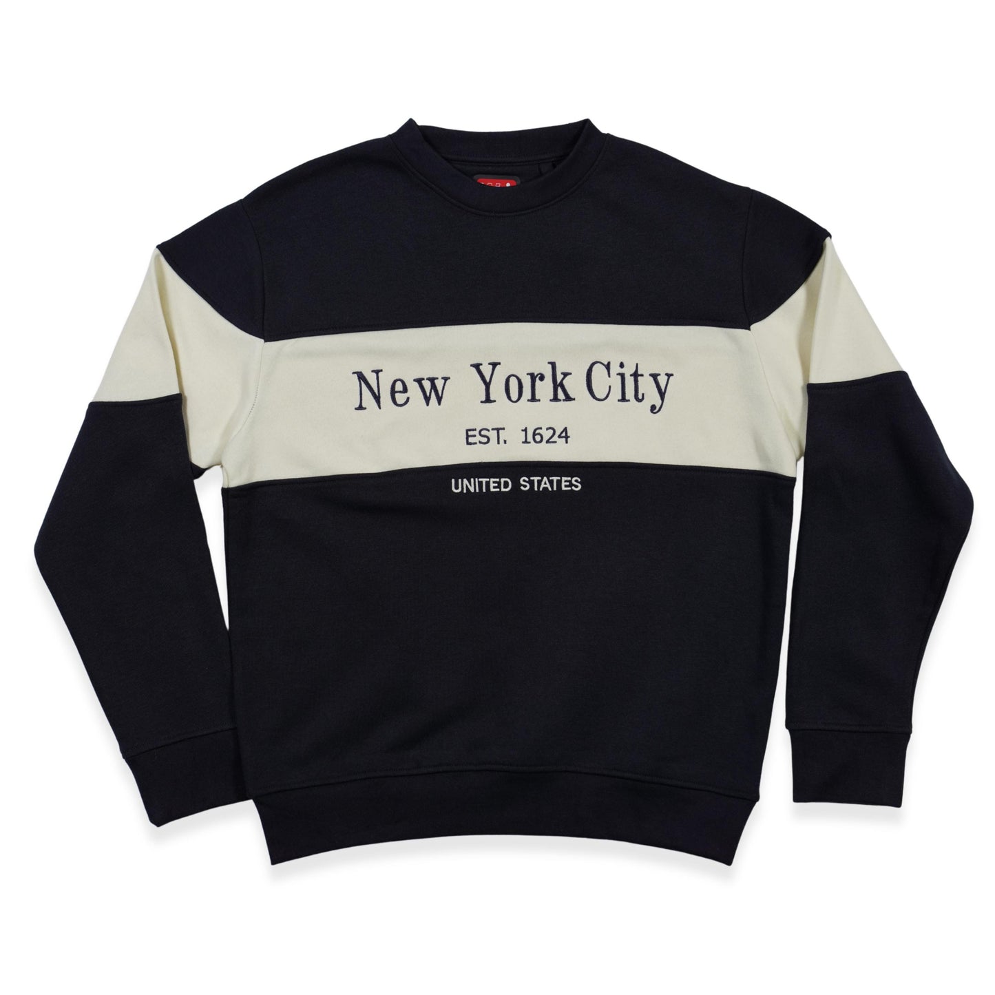 New York City Colorblock embroidered Crewneck Sweatshirt, Est 1624 Graphic Pullover