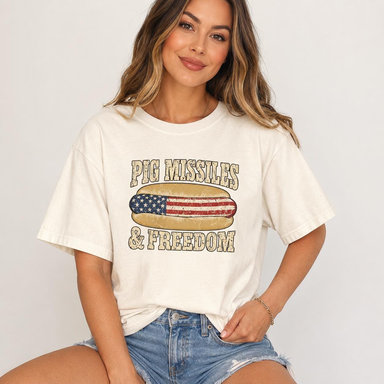 Patriotic Hot Dog Shirt, Pig Missiles Freedom Tee, USA Independence Day Comfort Colors