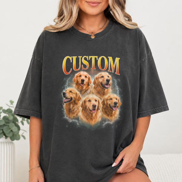 Custom Golden Retriever Portrait Shirt, Personalized Pet Tee, Comfort Colors Dog Mom Gift