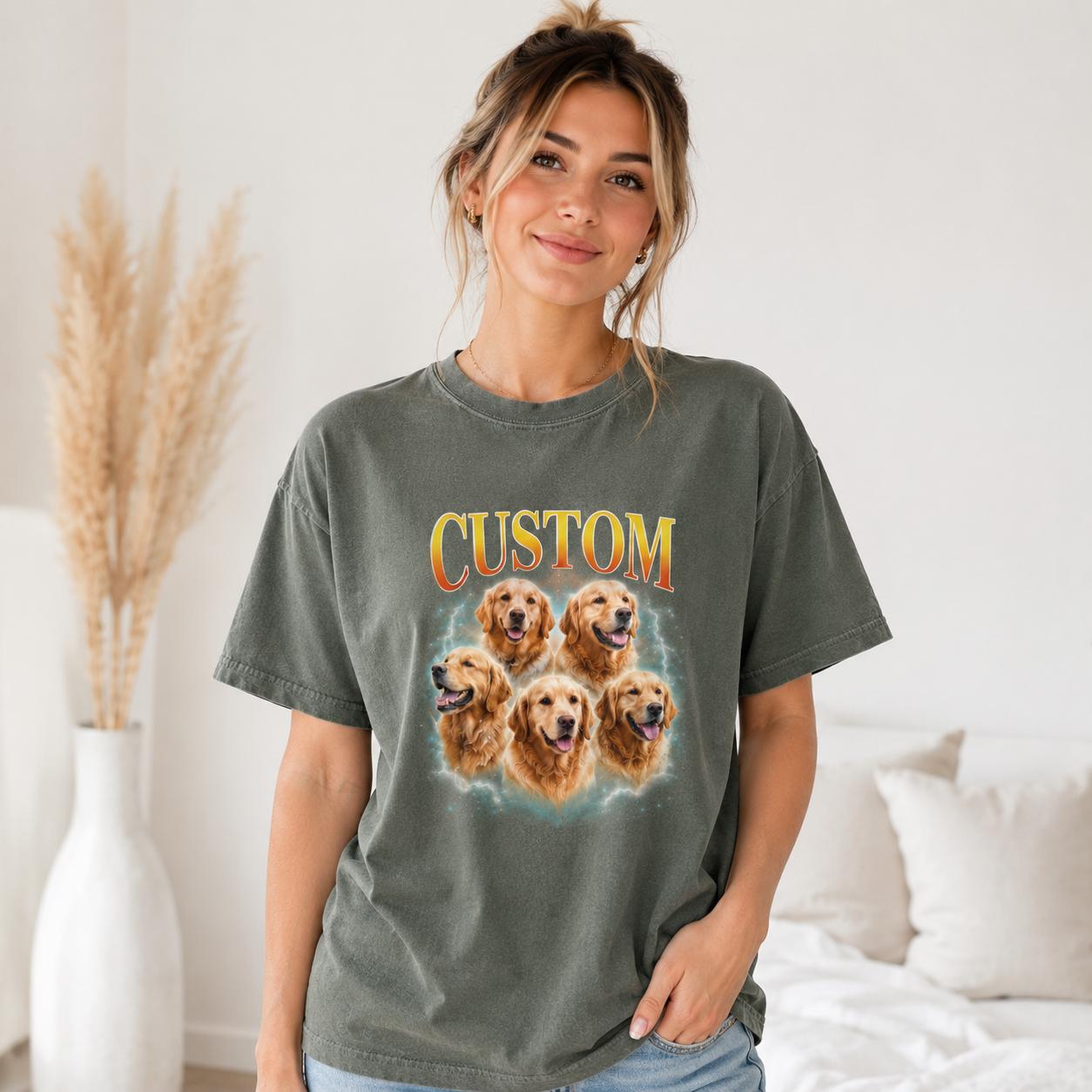 Custom Golden Retriever Portrait Shirt, Personalized Pet Tee, Comfort Colors Dog Mom Gift
