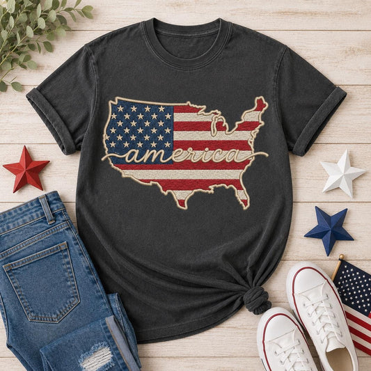 Comfort Colors USA Map Shirt, Patriotic 4th of July Tee, America Est 1776