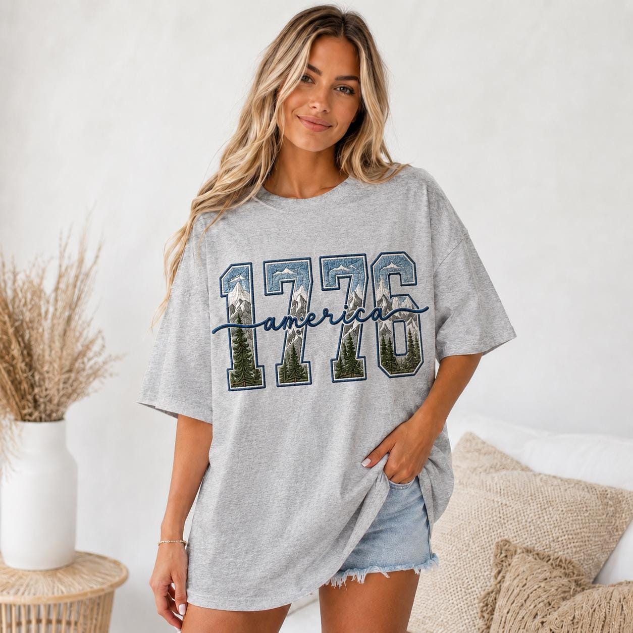 Comfort Colors 1776 America Patriotic T-Shirt, Summer USA Tee Women