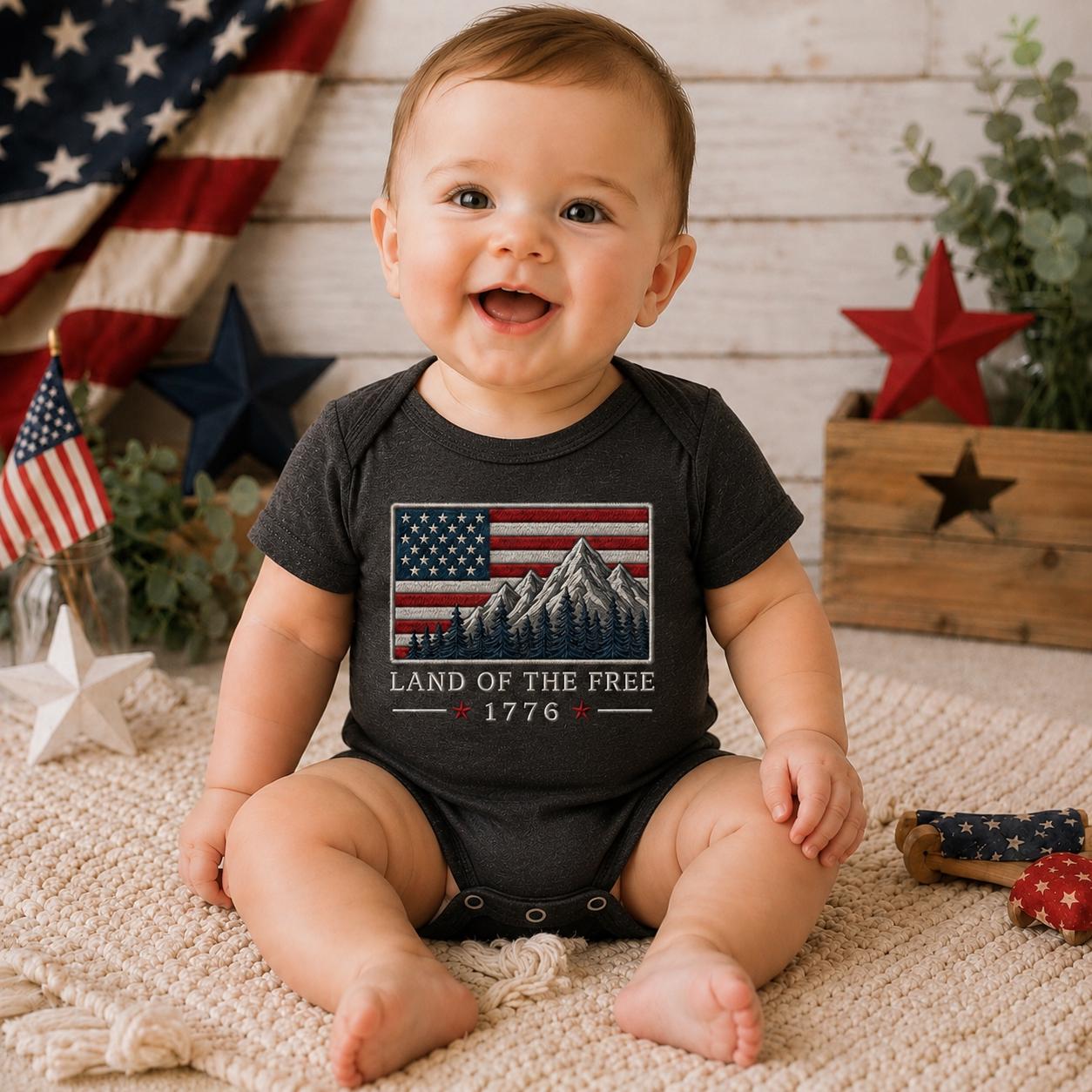 Comfort Colors USA Flag Mountain Landscape Tee, Land of the Free Patriotic Shirt