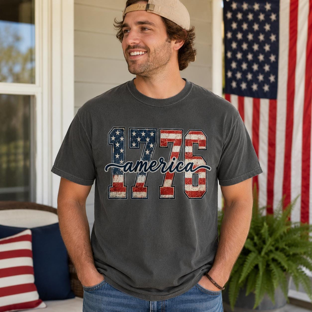 Comfort Colors 1776 America T-Shirt, Patriotic USA Summer Tee