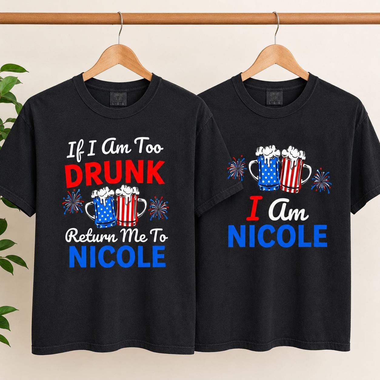 Comfort Colors USA Patriotic Beer Mugs Shirt, 4th of July Couple Gift