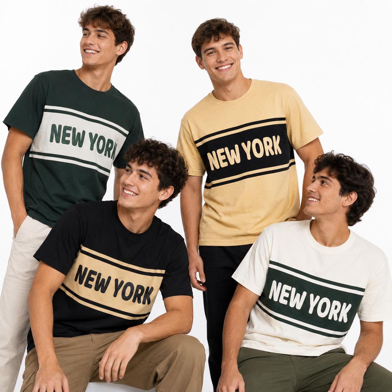 New York Retro Stripe Graphic T-Shirt, Men's Casual Streetwear Top